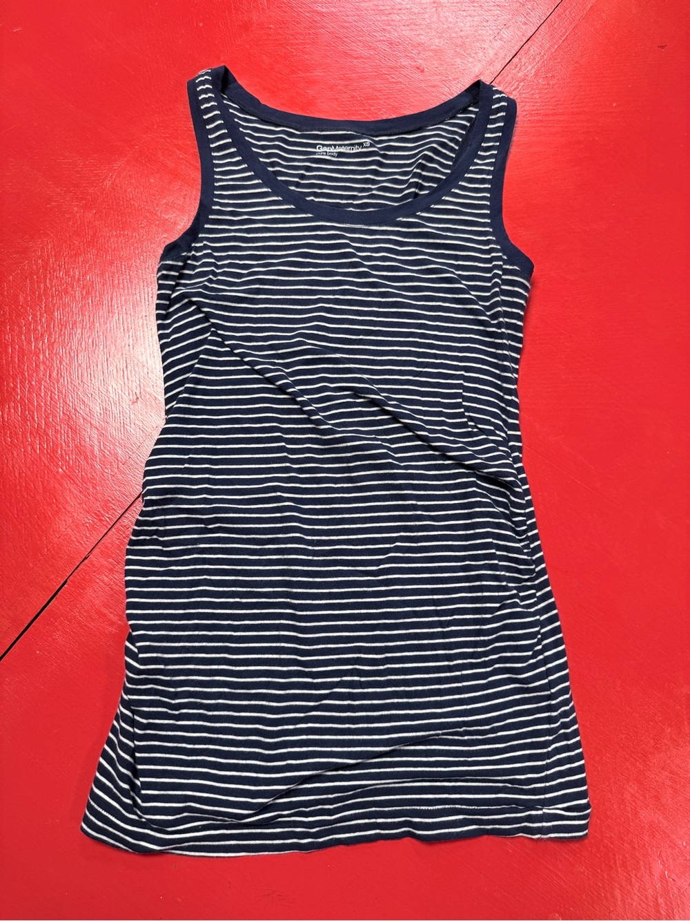 GAP MATERNITY NAVY WHITE STRIPED RUCHED TANK TOP
